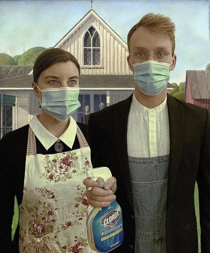 American gothic . Volume II - Humor, Sadness, Insulation, American gothic, Quarantine, Medical masks