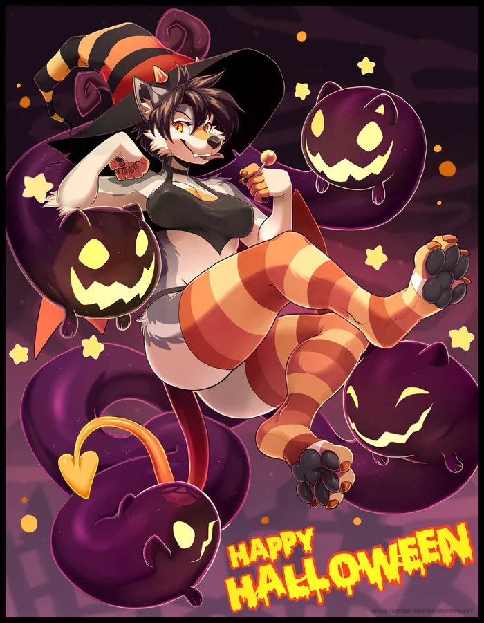 halloween - NSFW, Furry edge, Furry, Art, Halloween, Stockings, Monster, Wolf, Furry wolf, Furry canine, Witches, Roanoak