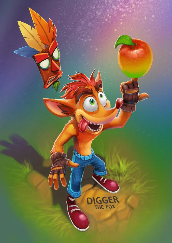 Crash and apple - Lepricon, Art, Games, Crash Bandicoot, Apples, Mask