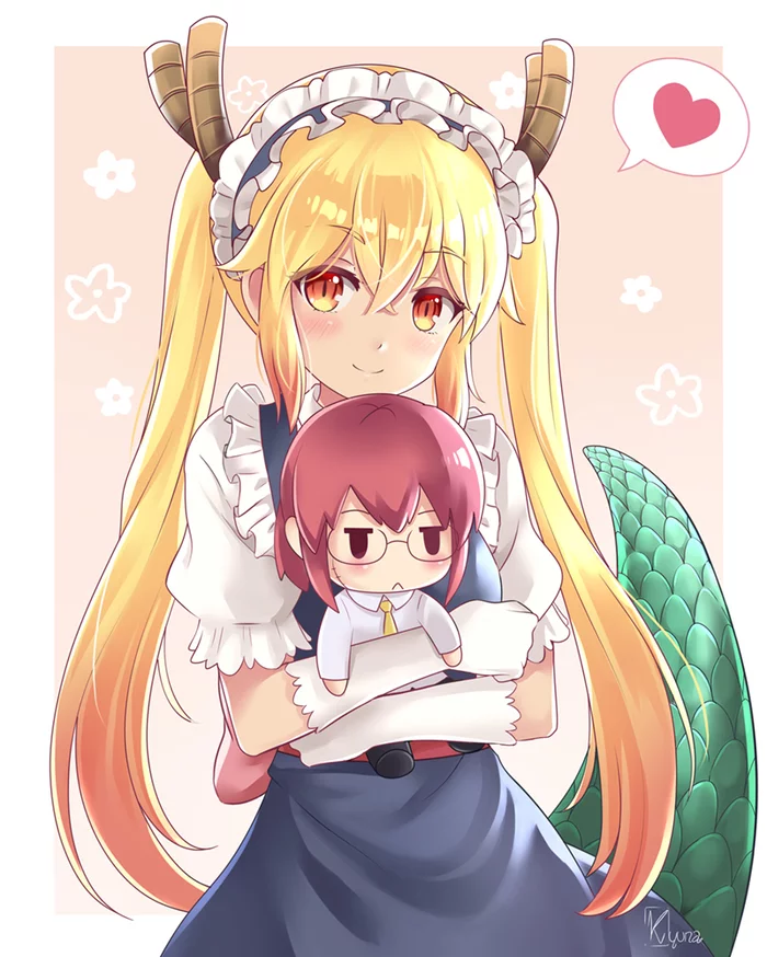 Tohru with her favorite plushie - Kobayashi-san chi no maidragon, Kobayashi, Tooru, Anime art, Anime