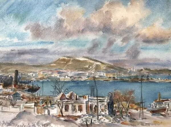 Feodosia, October 10, 1942. Drawing by a German - Art, Landscape, Crimea, Feodosia, The Great Patriotic War, Drawing