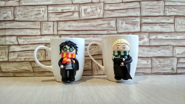 Potter and Malfoy on mugs - My, Harry Potter, Кружки, Polymer clay, Draco Malfoy