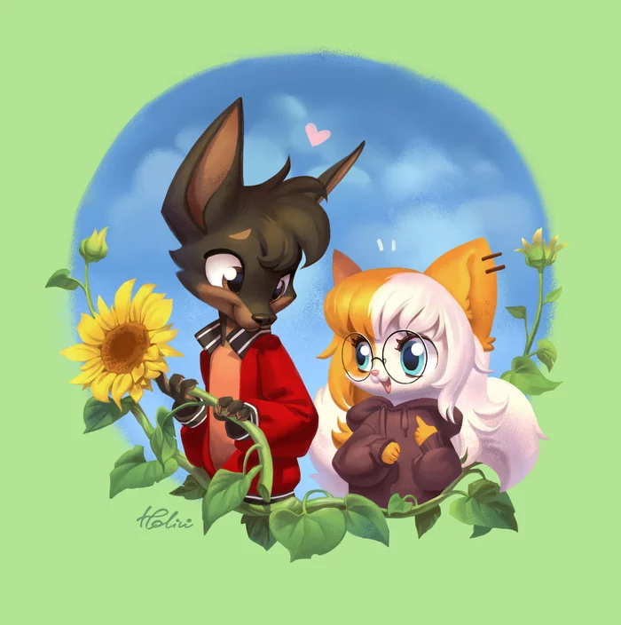 Children - Furry, Art, Sunflower, Dog, Furry canine, Furry dog, Children, Holivi