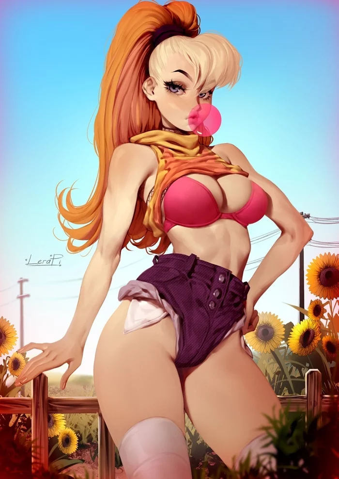 Well in the village in summer - NSFW, Art, Erotic, Girls, Looney tunes, Lola bunny, Boobs, Humanization, Aleriia_V (lerapi), Longpost