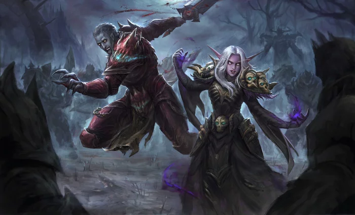 Death Knight and Priest in Dancing in the Moonlight by Bach Zim - World of warcraft, Warcraft, Blizzard, Game art, Art, Creation, Death Knight, Priests