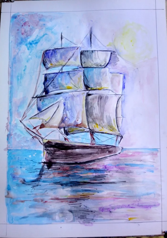 Sea Ship Black Pearl Pirates - My, Black Pearl, Ship, Sailboat, Rigging, Acrylic, Sail