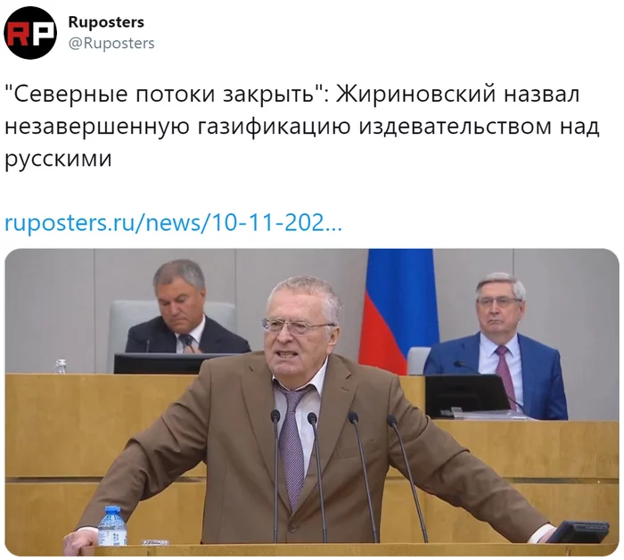 Zhirinovsky said that the unfinished gasification of the country is a mockery of the Russian people - Politics, Russia, Gas, Gasification, Vladimir Zhirinovsky, Ruspostersru, Gazprom, Twitter, Society