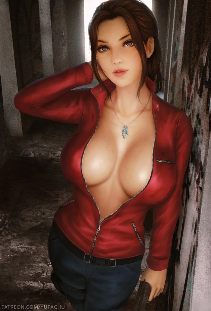 Клэр - NSFW, Арт, Рисунок, Resident Evil, Resident Evil 2: Remake, Claire Redfield, Девушки, Эротика, Рисованная эротика, Game Art, Сиськи, Без лифчика, Yupachu