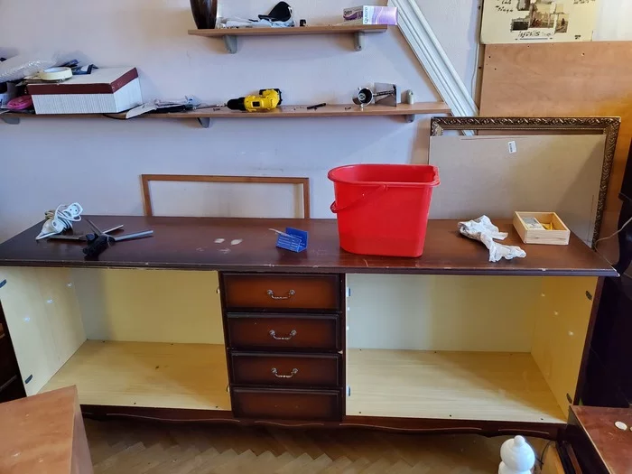 Restyling of a cabinet brought from the trash heap by women's hands - My, Rework, Furniture, With your own hands, Needlework with process, Interior, Decor, Longpost