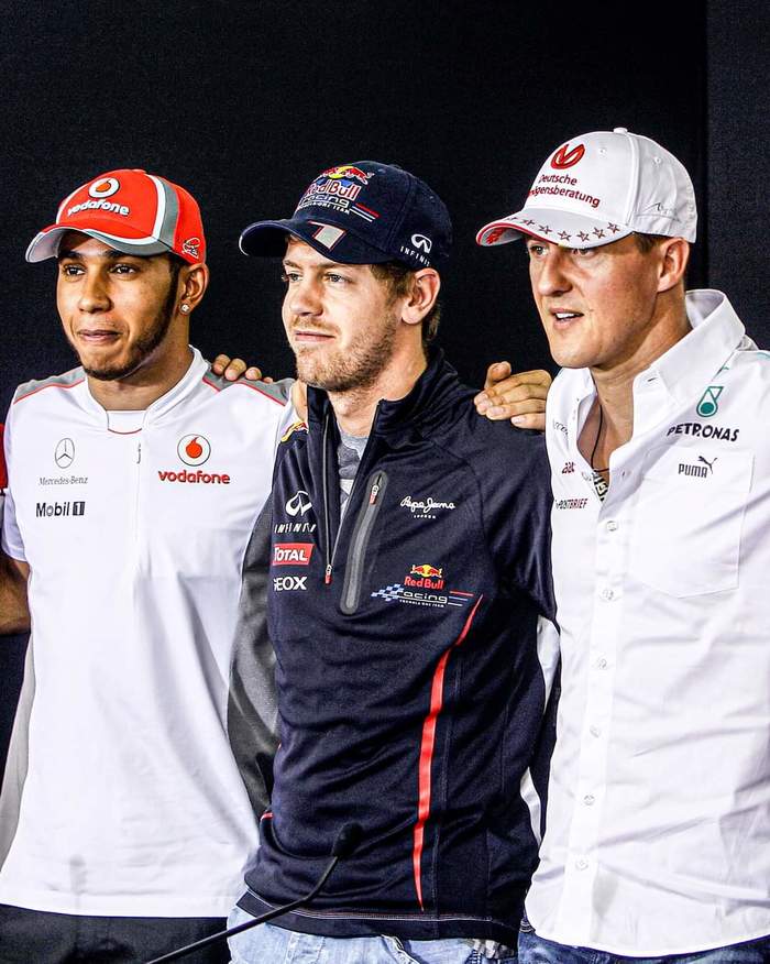 A quarter of all F1 championship titles since 1950 have been held by these three drivers. - The photo, Race, Formula 1, Racer, Lewis Hamilton, Sebastian Vettel, Michael Schumacher, Champion, Racers