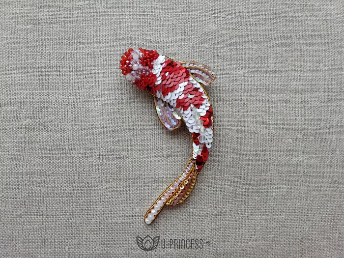 Brooch Koi carp - My, Beads, Sequins, Brooch, Koi carps, A fish, Hobby, Handmade, Needlework without process, Longpost