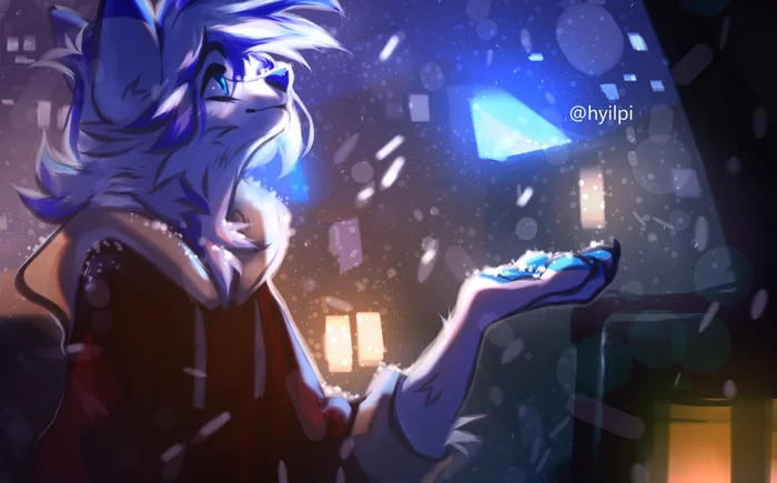 First snow? - Furry, Art, Snow, Night, Hyilpi