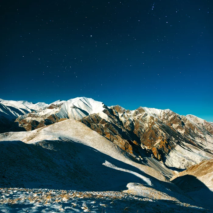 At the edge of the sky - My, Night, The mountains, Stars, Snow, Nature, Kabardino-Balkaria, Stars