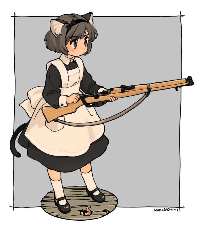 God save the queen! - Anime, Anime art, Original character, Loli, Housemaid, Lee-enfield, Animal ears