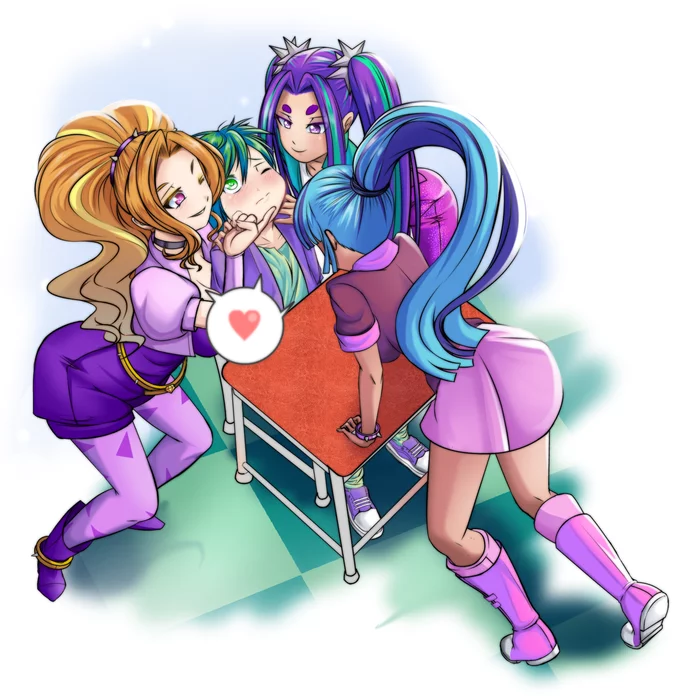 Surrounded but not broken - My little pony, Spike, Adagio dazzle, Aria blaze, Sonata dusk, Humanization, Shipping