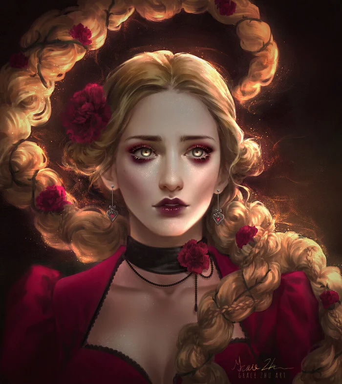 Goth Rapunzel - Art, Fan art, Portrait, Rapunzel, Girls, Goths, Long hair, Walt disney company, Cartoons, Disney princesses, Grace Zhu