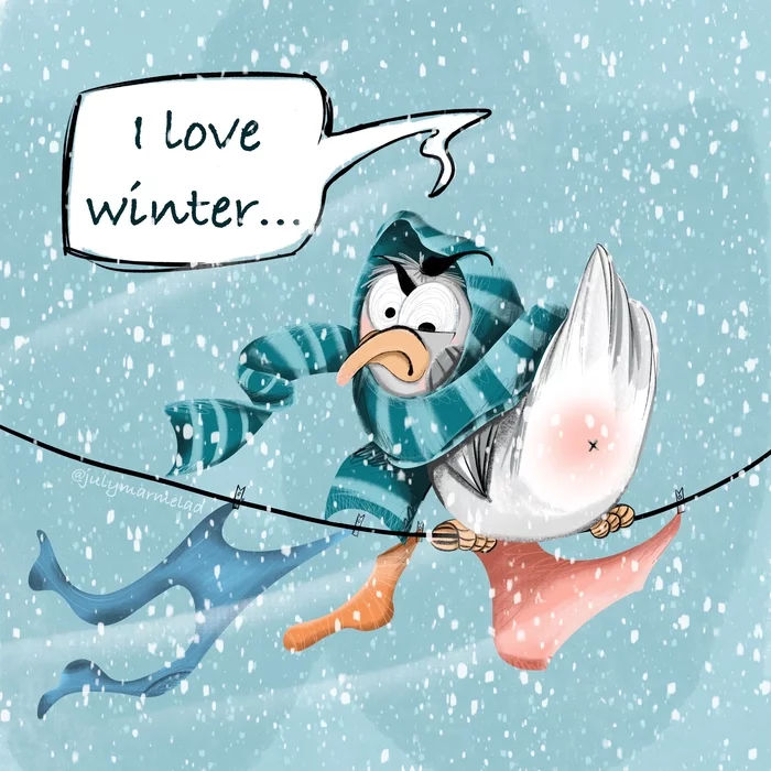 Do you like winter?... - My, The winter is coming, Winter, , Illustrations, Digital drawing, What kind of bird?, Love, Art, , Funny animals, Funny stories