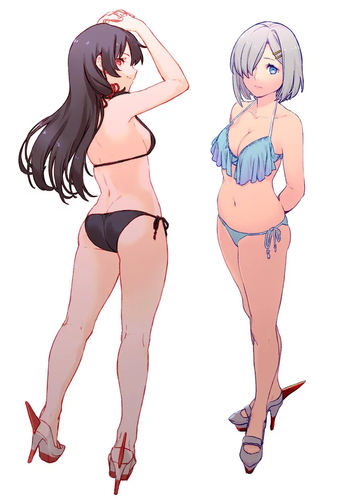 Isokaze and Hamakaze - Kantai Collection, Isokaze, Hamakaze, Купальник, Бикини, Аниме, Anime Art