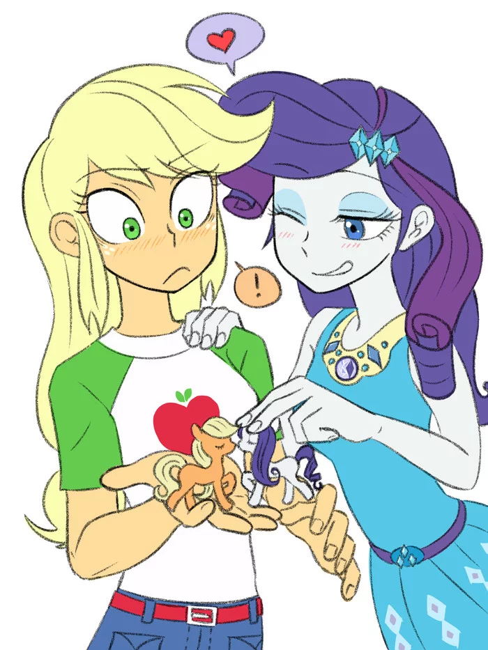 Тонкий намек... - My Little Pony, Equestria Girls, Rarity, Applejack, Haibaratomoe, MLP Lesbian, Шиппинг