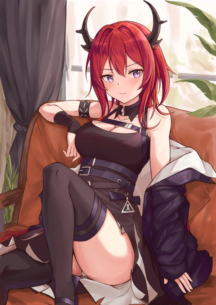 Surtr - NSFW, Anime, Anime art, Arknights, Surtr, Stockings, Pantsu