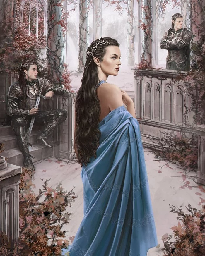 Children of Elrond - Drawing, Tolkien's Legendarium, Lord of the Rings, Arwen, Brothers, Rivendell, Art, Denis Maznev