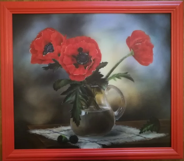 Poppies. Still life by airbrush - My, Airbrushing, Still life, Poppy, Bouquet, Flowers