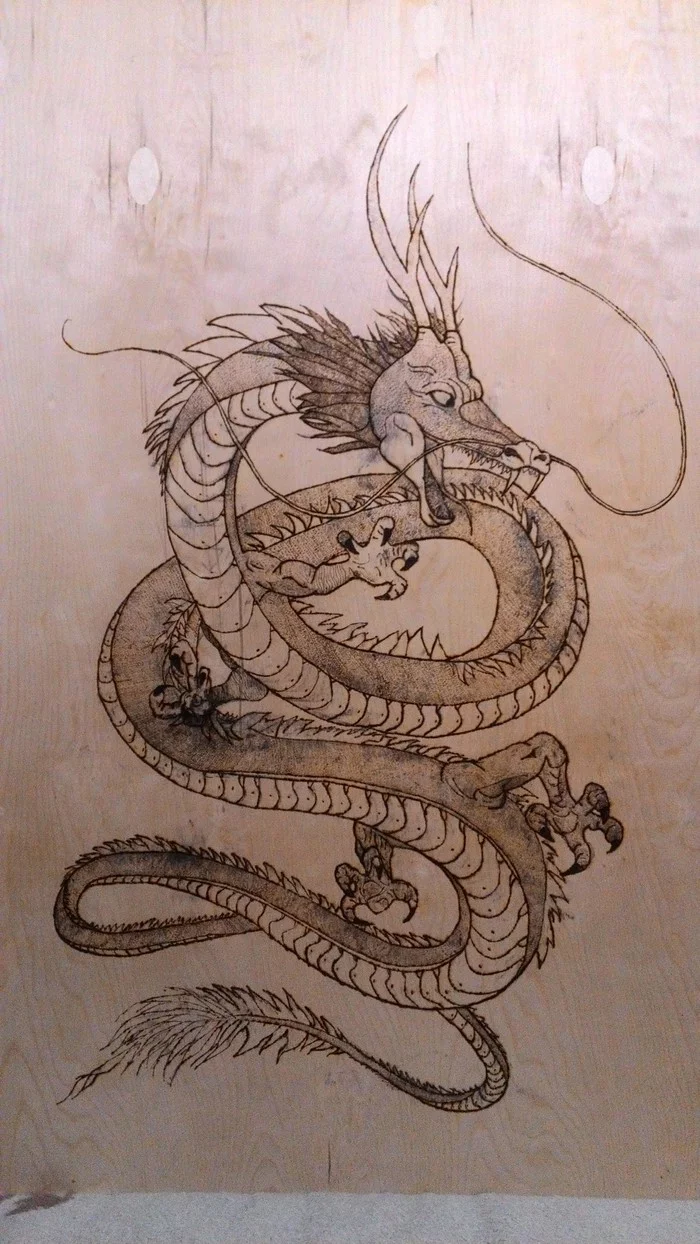 The Dragon - My, Creation, Pyrography, Longpost