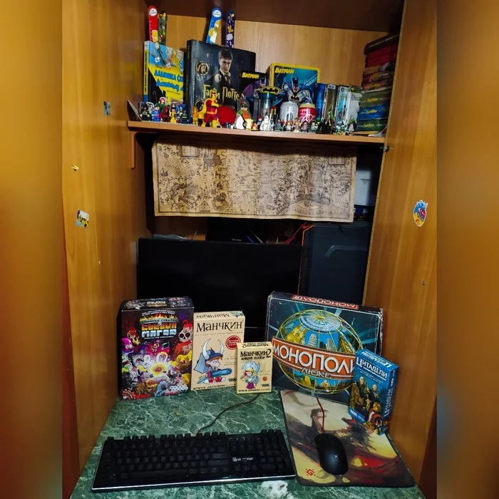 My geek shelf 2020 - My, Geek, Superheroes, Collectible figurines, The Simpsons, DuckTales, Board games, Computer games, Longpost