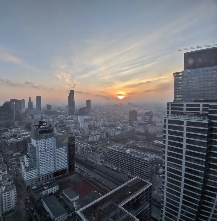 Warsaw city center from the 38th floor, at sunrise and sunset - My, Warsaw, Height, Skyscrapers, Sunrises and sunsets, Longpost