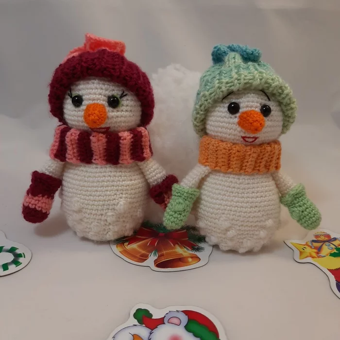 Snowman and Snowwoman - My, snowman, Crochet, Knitting, Amigurumi, Needlework without process