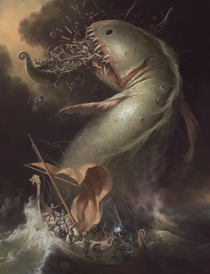 Leviathan - Art, Drawing, Ship, A fish, Leviathan