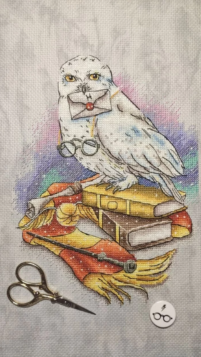 Hedwig aka Hedwig - My, Embroidery, Cross-stitch, Harry Potter, Needlework without process, Owl, Friday tag is mine, Longpost