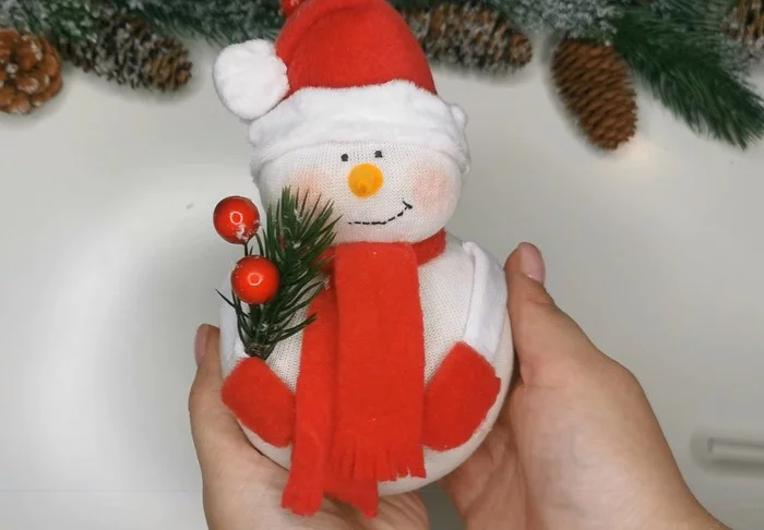 Snowman under the tree for once or twice) - My, Needlework with process, snowman, With your own hands, Video, Longpost