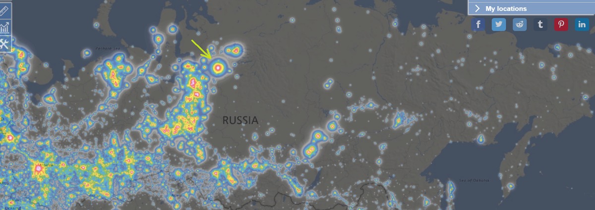 Карта светового загрязнения онлайн