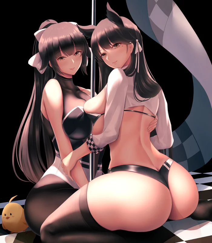 Atago & Takao - NSFW, Аниме, Anime Art, Azur Lane, Atago, Takao, Купальник, Грудь, Чулки, Animal Ears