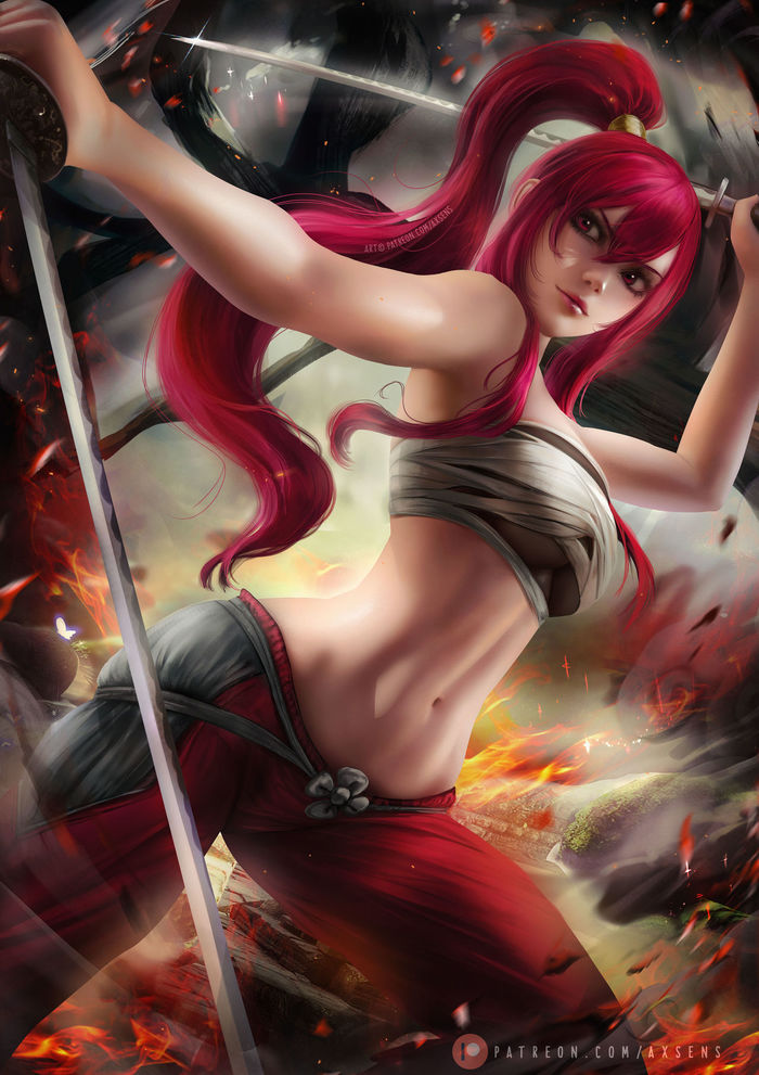 Erza Scarlet (Fairy Tail) , , Anime Art, Fairy Tail, Erza Scarlet, , ,  ,  , , , ,   , , Axsens, 