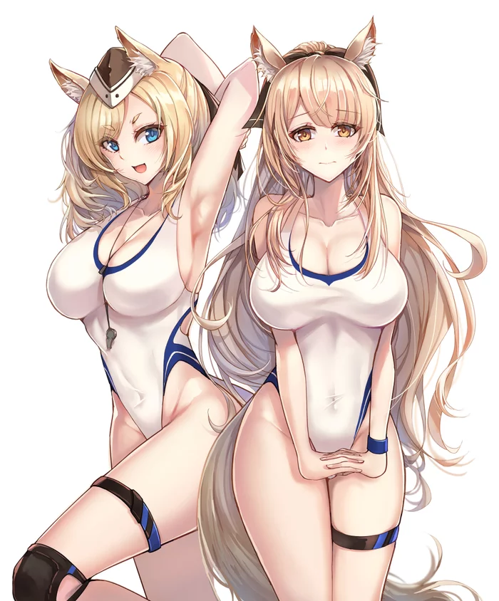 Blemishine & Whislash - NSFW, Anime, Anime art, Arknights, Whislash, Swimsuit, Breast, Animal ears, Blemishine