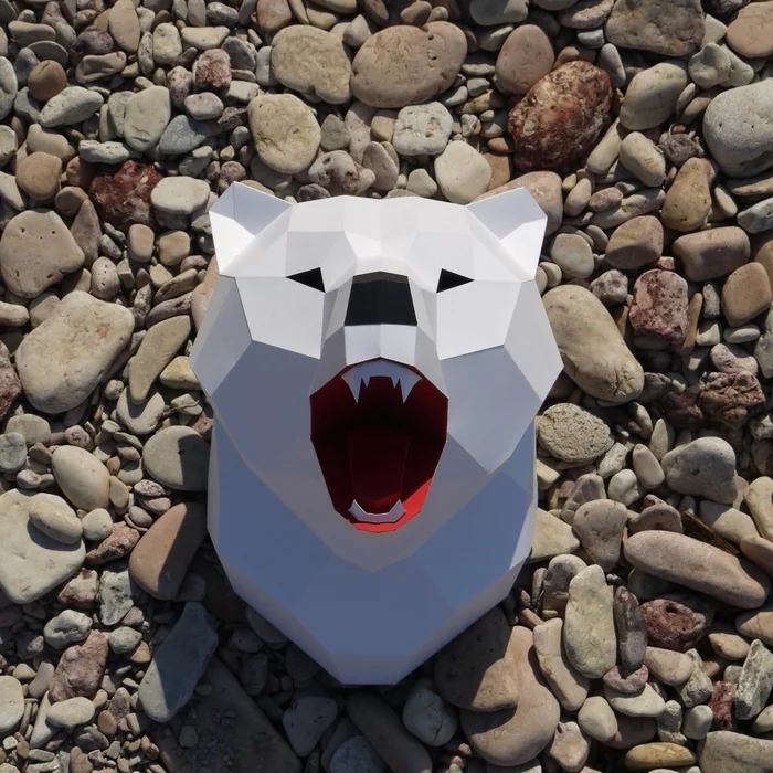 Paper modeling: even more low-poly models - My, Papercraft, Paper modeling, Needlework without process, Raccoon, Polar bear, Moai, Fox, Longpost