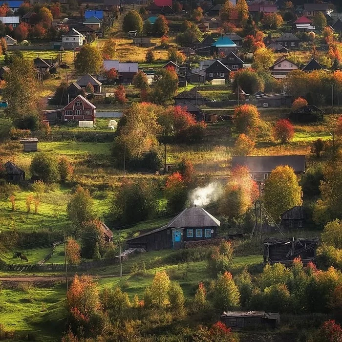 Поселок Пашия - Фотография, Поселок, Россия, Пашия, Осень, Архитектура, Деревня, Пермский край