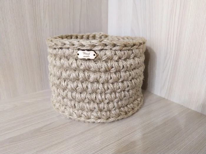 Basket with wooden bottom - My, Jute thread, Jute rope, Basket, Crochet, Knitting, Longpost, Needlework without process