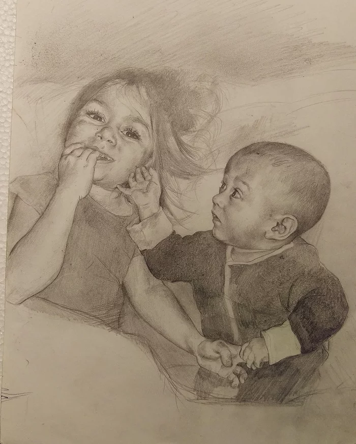 Why are you eating your hands?? - My, Pencil drawing, Children, Portrait