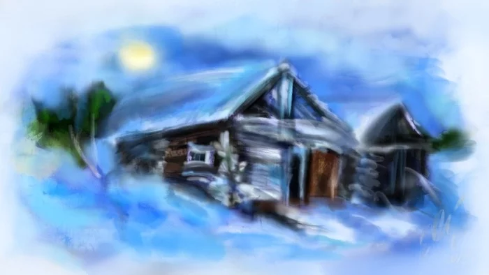 I've been drawing on my phone for a long time. - My, Winter, freezing, Snow, Art, Still life, cat, Tractor, Longpost