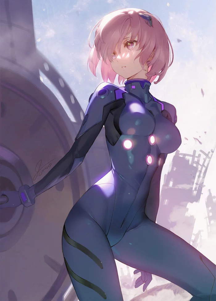 Mashu - Fate, Fate Grand Order, Mashu Kyrielight, Evangelion, Аниме, Anime Art, Кроссовер