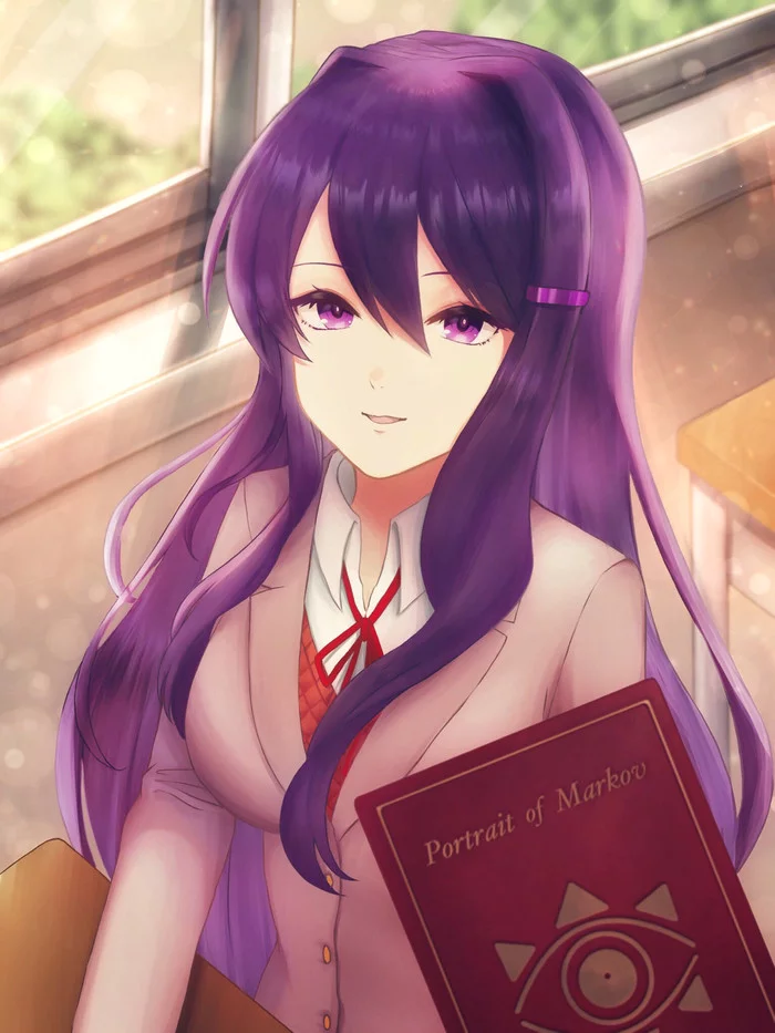 Let's read together - Doki Doki Literature Club, Yuri DDLC, Anime art, Visual novel