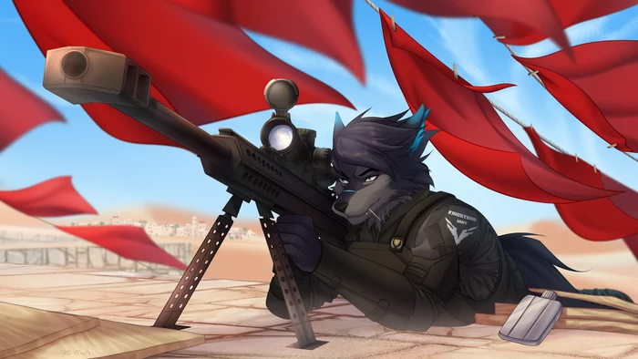 Sniper - Furry, Anthro, Art, Furry wolf, Amarihel