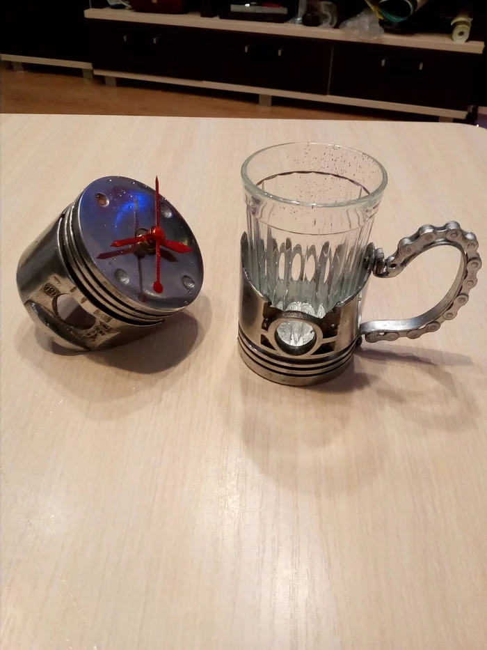 Cup holder made of piston - My, With your own hands, Handmade, Homemade, Piston, Cup holder, Clock, Longpost, Needlework without process