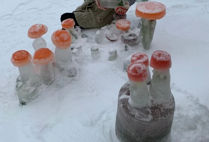 Let's make... a snowman? No, mushrooms! - My, snowman, Лепка, Ice