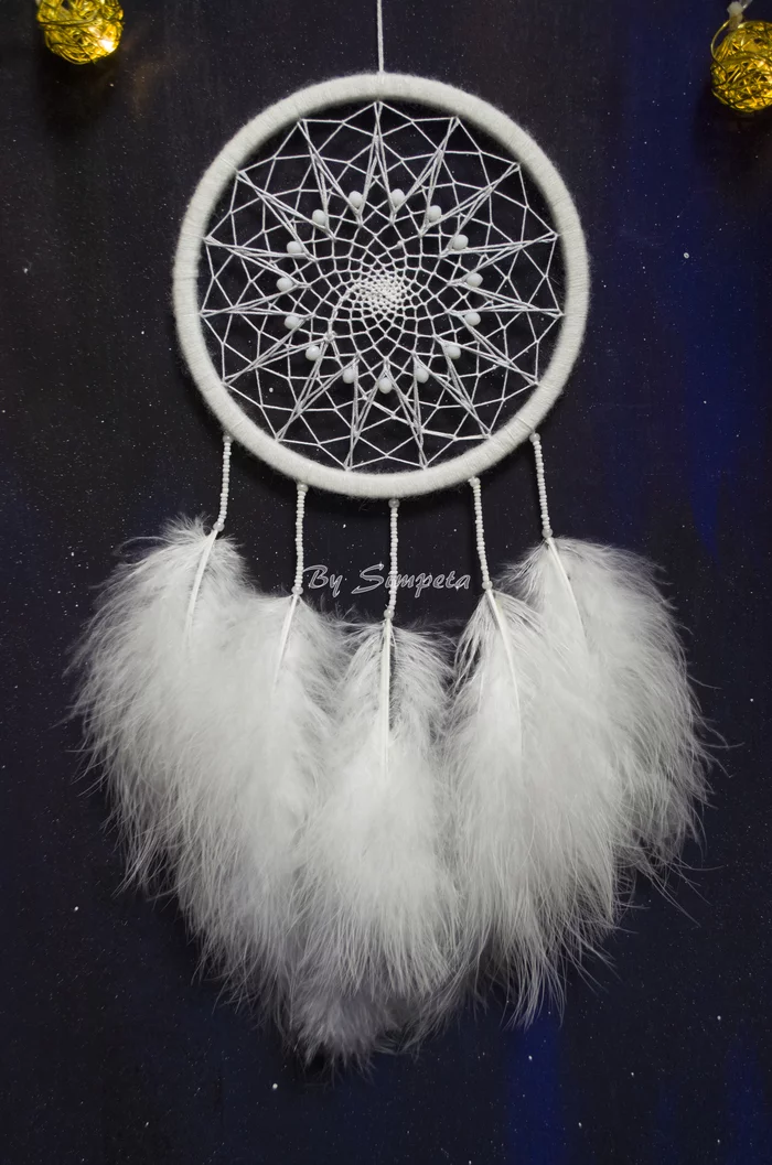 Dreamcatcher - panel - decor - My, Bysimpeta, Dreamcatcher, Needlework without process, With your own hands, Creation, Weaving, White, Decor, Interior, Longpost