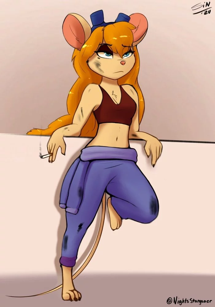 Some new trend, drawing Gadget in the workplace with her overalls unbuttoned - Chip and Dale, Gadget hackwrench, Longpost, Art, A selection, Ramiras, Fox-Pop, Feliscede, Ambris, Lupiarts, Birchly