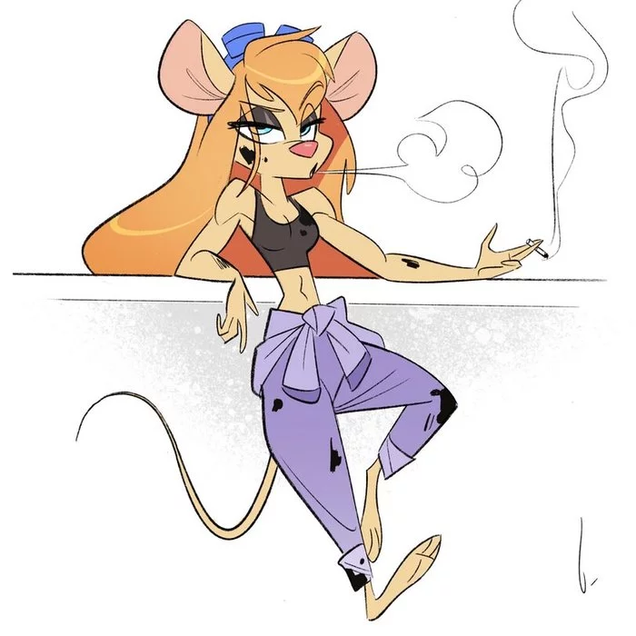 Some new trend, drawing Gadget in the workplace with her overalls unbuttoned - Chip and Dale, Gadget hackwrench, Longpost, Art, A selection, Ramiras, Fox-Pop, Feliscede, Ambris, Lupiarts, Birchly
